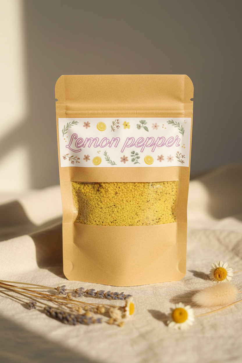 Cottagecore Lemon Pepper Packaging